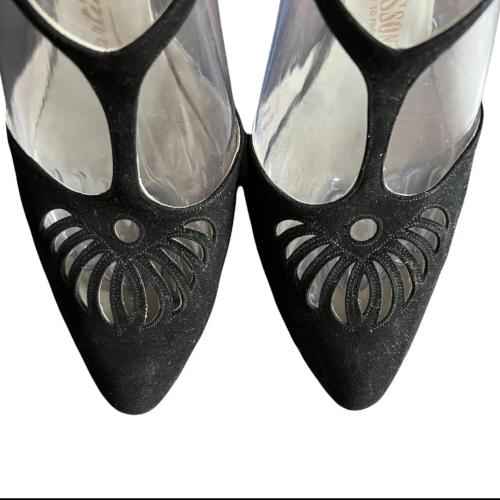 VTG 1940s Martinique Stilettos Heels T-Strap Mary Janes sz 8N Black - Picture 4 of 8